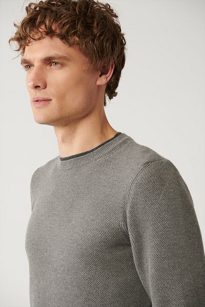 Avva Grauer strukturierter Strickpullover mit doppeltem Kragen für Herren A32y5100