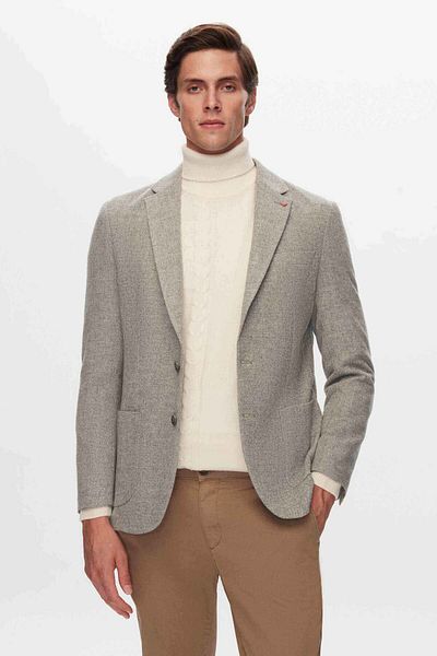 D'S Damat Slim Fit Γκρι Dobby Wool Blended Fabric Jacket
