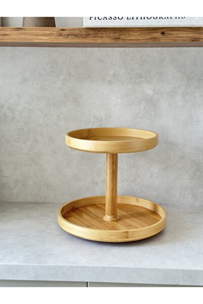 Dekorzdükkan Bambu İki Katlı Döner Stand ( 30x25cm)