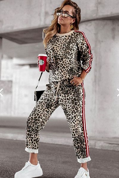 Neşeli Butik Women's Leopard Print Line Detailed Suit Nbasp7233
