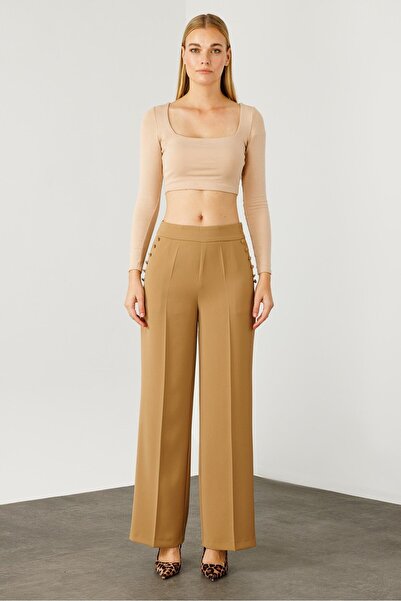 Moda İlgi Modailgi  Yandan Cepli Düğme Detaylı Bol Paça Pantolon - 7964 Camel