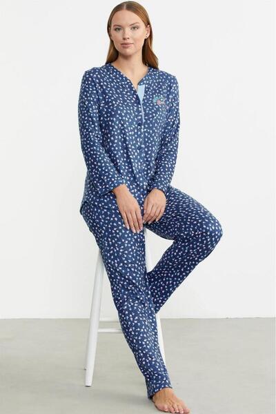 Sementa Minimal Desen Yumoş Önden Düğmeli  Pijama Takım