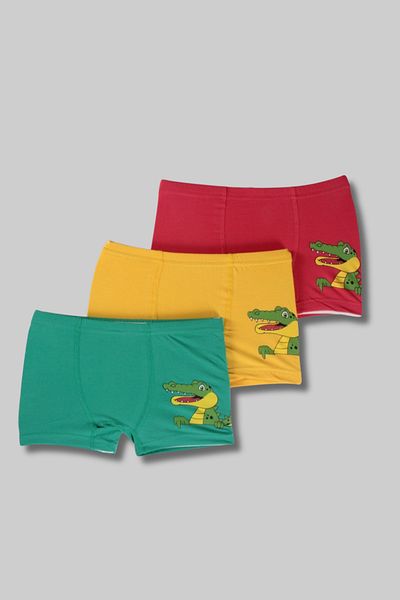 MADALİNA Boy - 95% Cotton, Orange Dinosaur Printed 3-Piece Boxer Set