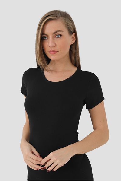 Arma Yıldız Black Crew Neck Bamboo Women's T-shirt - Short Sleeve Undershirt