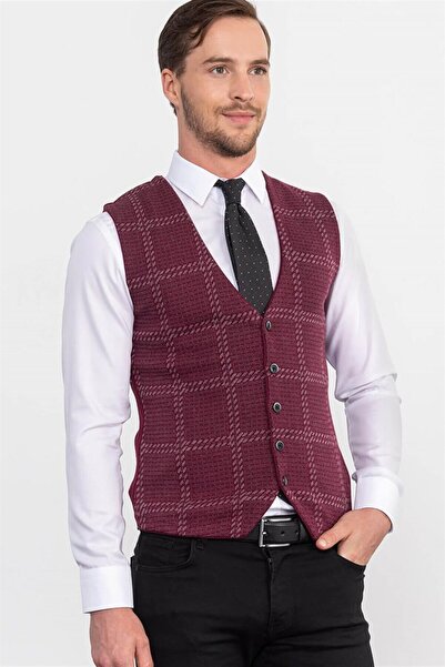 Tudors Men's Slim Fit Slim Fit Claret Red Vest