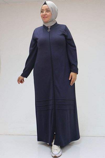 Eslina 46020 Plus Size Moon Collar Ferace με φερμουάρ - Navy Blue