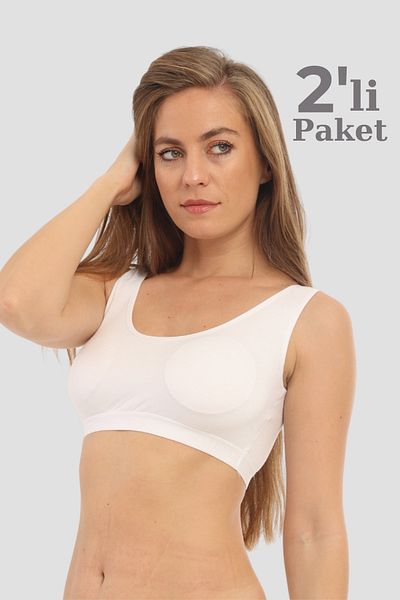 Arma Yıldız Women's Bamboo Rope Strap Removable Pad Half Undershirt White 2 Pack