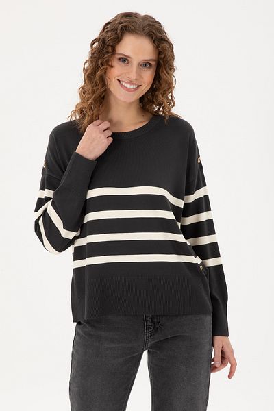 U.S. Polo Assn. Women's Anthracite Melange Crew Neck Sweater 50297070 -Vr081