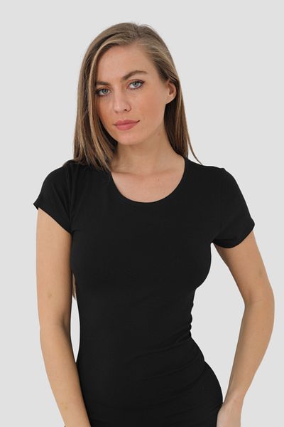 Arma Yıldız Black Crew Neck Bamboo Women's T-shirt - Short Sleeve Undershirt