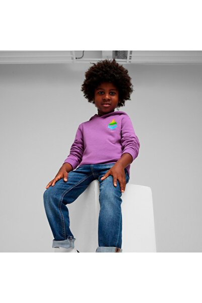 Puma X Trolls Erkek Çocuk Mor Kapüşonlu Sweatshirt