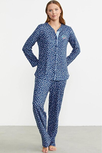 Sementa Minimal Desen Yumoş Önden Düğmeli  Pijama Takım