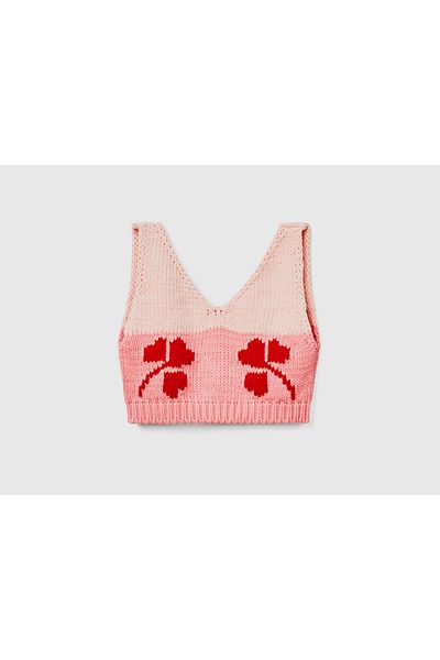 United Colors of Benetton Pink Floral Patterned Women's Knitwear Bra - Cotton Mix