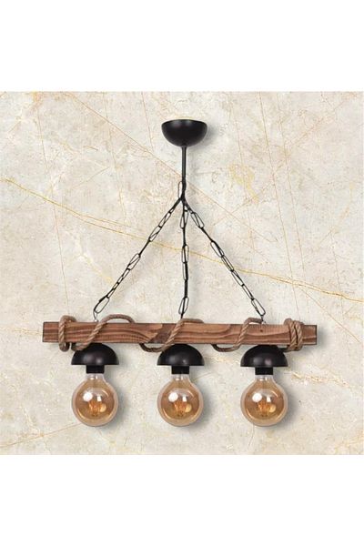 OSC HOME AYDINLATMA TASARIM Rustic Wooden Chandelier 3-Piece Rope Chandelier