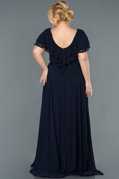 Abiyefon Navy Blue Plus Size Evening Dress with Slits Abu032