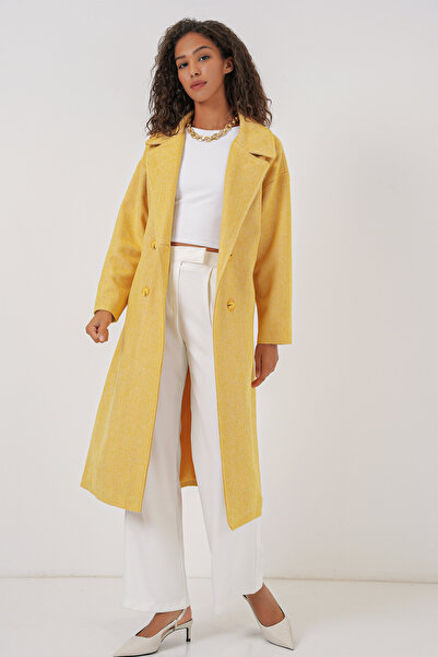 Bigdart 9113 Oversize Wide Cut Wool Long Stamp Coat - Yellow