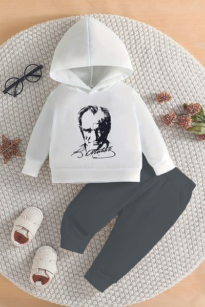 ADABEBEK New Season Ataturk Printed Style Hooded Bottom Top Baby Suit 10053