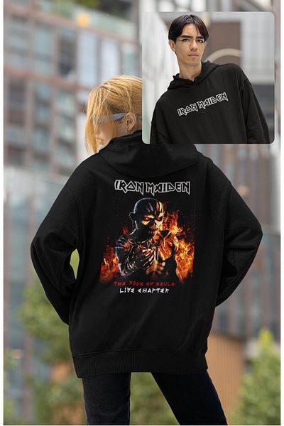 Fuddy Moda Iron Maiden Live Chapter Unisex Oversize Hooded Sweatshirt - Back Printed Rock Band Hoodie