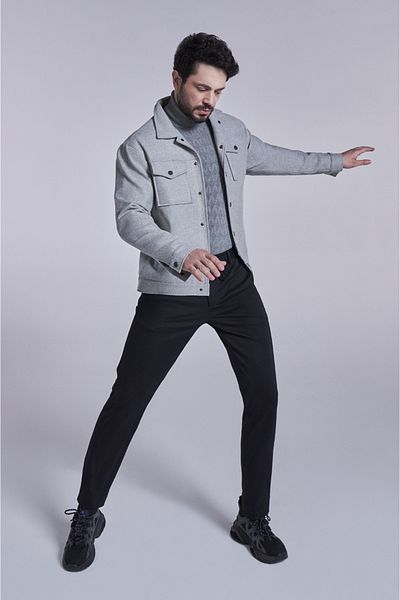 Avva Grauer Herren-Strickpullover mit Rollkragenpullover aus Baumwolle mit Muster A32y5198