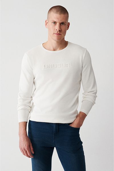 Avva Ecrufarbener, bedruckter Rayon-Strickpullover mit Rundhalsausschnitt für Herren A32y5033