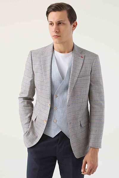 D'S Damat Beige Slim Fit Groom Suit - Combined