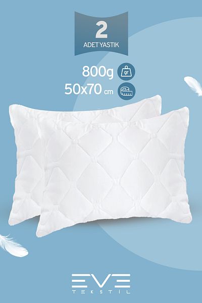 Eve Tekstil 2 Pieces Diamond Plus Quilted Pillow 50*70 Cm 800 gr
