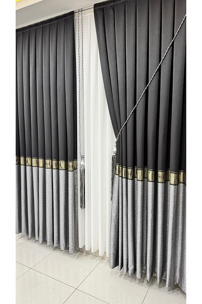 Fon Dünyası Anthracite Gray Gold Striped Panel Backdrop - Single Wing