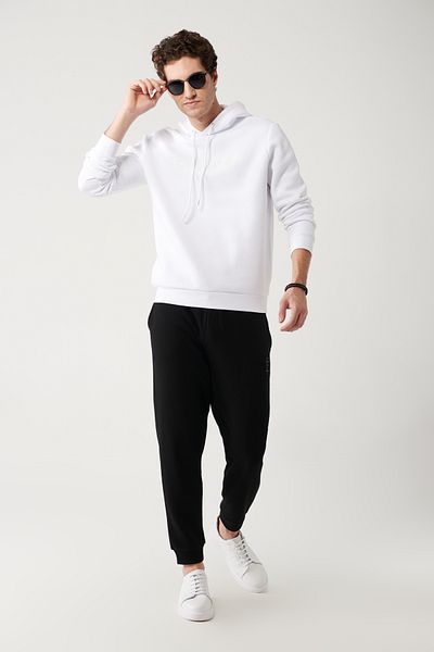 Avva Schwarze Herren-Jogginghose mit Schnürung an der Taille, 3-fädig, ohne Raster und elastischem Bein, A32y3464