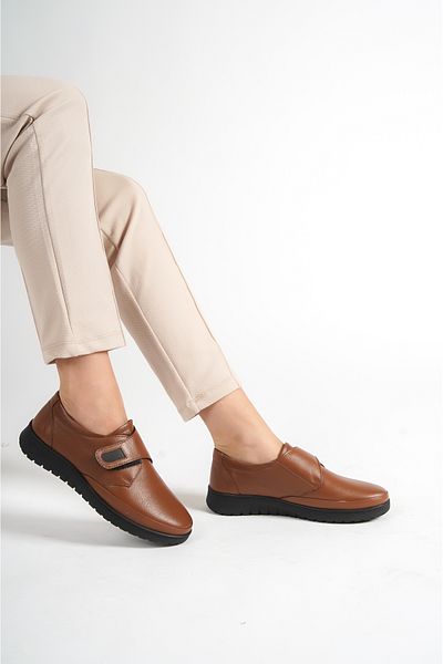 ALPELLİ Genuine Leather Orthopedic Non-Slip Sole Daily Comfortable Sole Mother Shoes Walking Shoes
