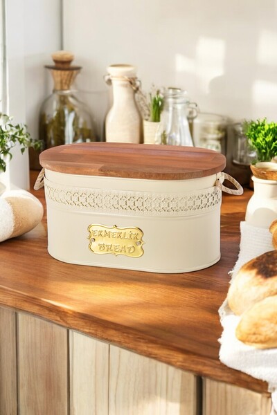 Milenay Lace Bread Bowl with Natural Bamboo Lid - Cutting Board, Stylish Desi...