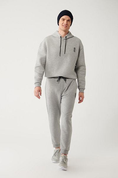 Avva Graue Herren-Jogginghose mit Schnürung an der Taille, 3-fädig, ohne Raster und elastischem Bein, A32y3464