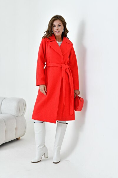 Garmi Ftz Women's Red Wide Collar Women's Coat