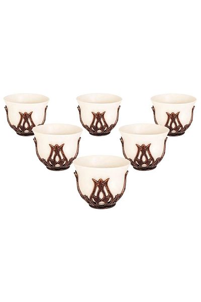 KT HOME 6 Arabic Coffee Espresso Cups - Set of Mirra and Zemzem, Porcelain Copper