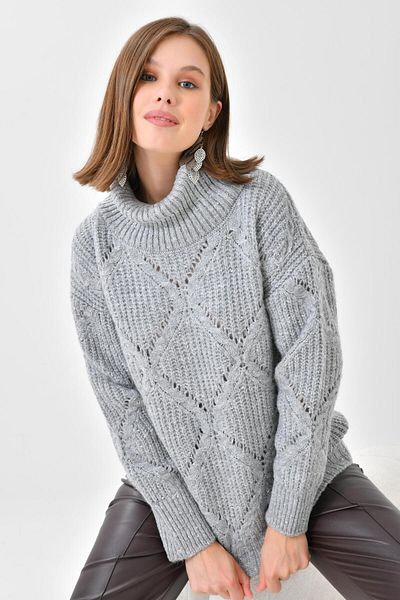 Garmi Ftz Women - Pulover de damă cu guler Degaje cu sclipici gri