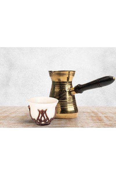 KT HOME 6 Arabic Coffee Espresso Cups - Set of Mirra and Zemzem, Porcelain Copper