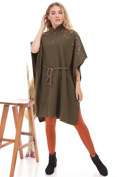 Garmi Khaki Belted Women's Poncho