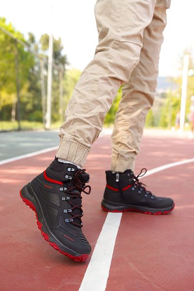 Riccon Μαύρο κόκκινο Unisex 3d Rubber Trekking Boots00128020