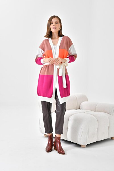 Garmi Екрю Жіночий довгий кардиган - з квадратними деталями