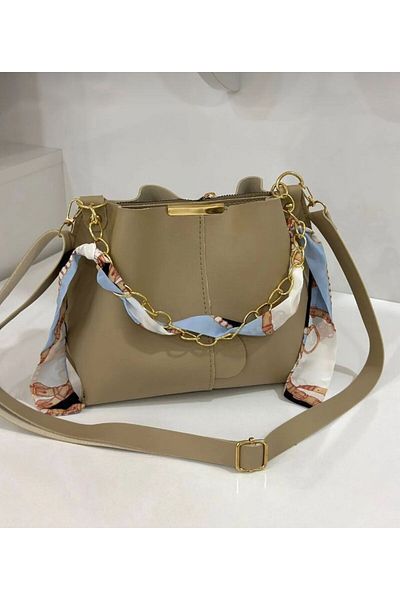 İNCİ AKSESUAR Women's Scarf and Chain Accessory Soft Leather 3 Compartment Handbag and Shoulder Bag