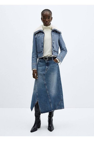 MANGO Woman Jachetă din denim blană