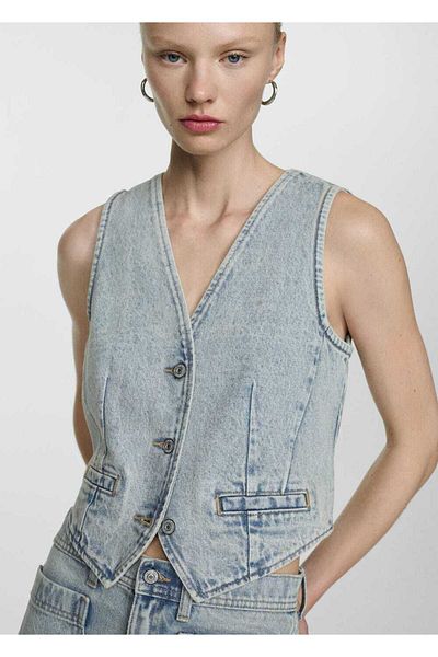 MANGO Woman Шита дънкова жилетка