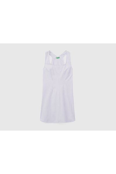 United Colors of Benetton Ärmelloses Minikleid aus blauem Seersucker-Stoff für Damen