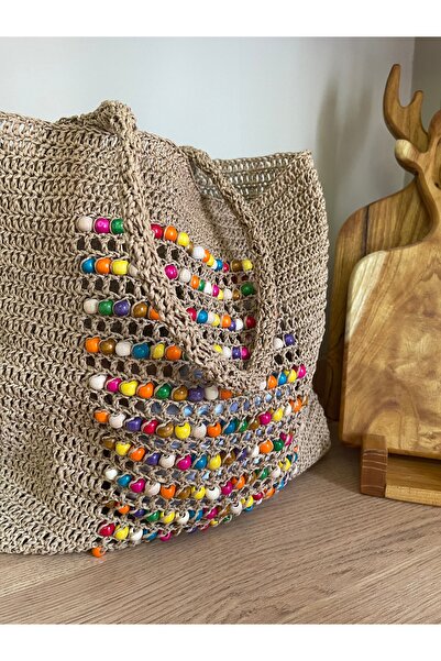 örgü Kağıt ip boncuklu çanta