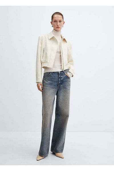 MANGO Woman Crop bunda s vycpaným ramenem