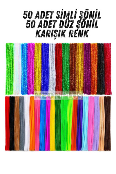 NEON PLUS 50 Adet Simli Sönil Ve 50 Adet Düz Sönil Karışık Renk