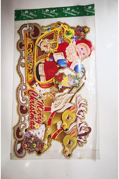 Linea YIlbaşı Noel Baba Geyikler Duvar Sticker Simli Duvar Süsleme 3D Üç Boyutlu