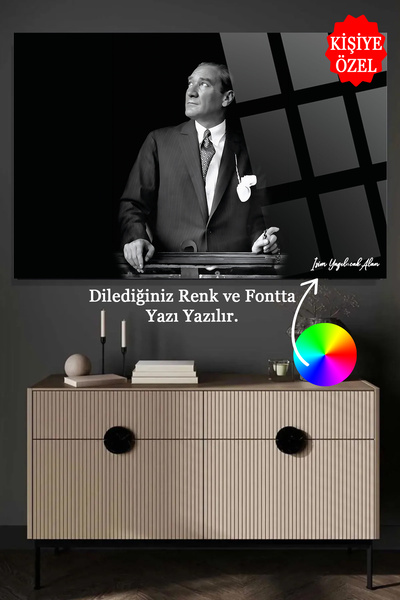 TAULART KİŞİYE ÖZEL ATATÜRK TASARIM CAM TABLO KIRILMAZ LÜKS 4MM CAM TABLO EV, İŞ, OFİS HEDİYESİ