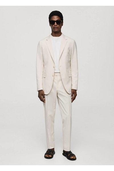 MANGO Man Ριγέ Seersucker Cotton Slim Fit Blazer Jacket