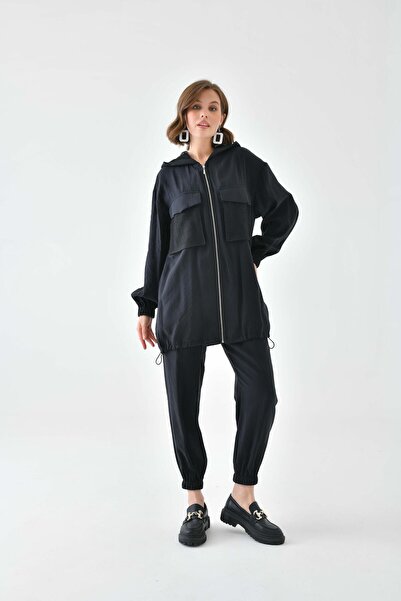 Garmi Black Women's Trousers Set - Mesh Detail