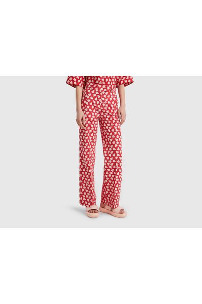 United Colors of Benetton Rote Popeline-Hose mit Fruchtmuster für Damen