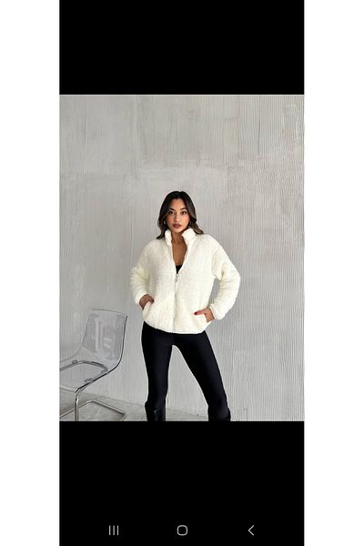 DENİKK Yudoowear, κρεμ βελούδινη ζακέτα με φερμουάρ